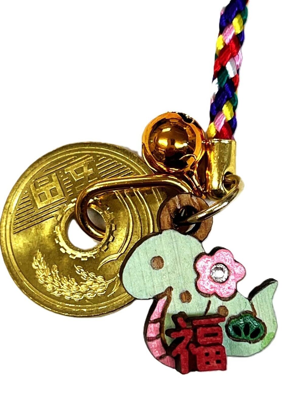 3232 Japanese Lucky Cat 5 Yen Coin for Wealth Happiness Key chain Charm